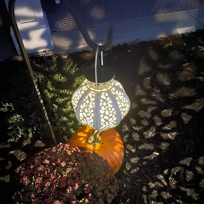 MAGGIFT 2 Pack Hanging Solar Lights for Outside,Solar Lanterns Outdoor Waterproof,Retro Hanging Lantern with Handle for Yard, Garden Decor, Gardening Gifts, Mom Birthday Gift, Beige White-BloomoryGarden