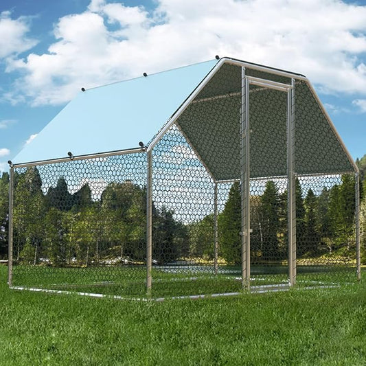 1.26’’ Large Metal Chicken Coop Walk in, Chicken Pen for Chickens, Outdoor Chicken Runs Coops Dog Kennel, Flat Roofed Chicken Runs for Yard with Anti-Ultraviolet Cover (9.2’L x6.2’W x6.4’H)-BloomoryGarden