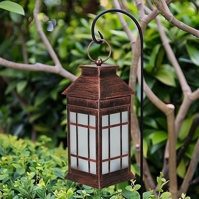 18" Glass Solar Lanterns Outdoor Waterproof, Large Solar Flickering Flame Lantern, Outdoor Lantern Decorative Metal Solar Garden Light for Patio Garden Backyard Outside Tabletop Decor(Vintage Copper)-BloomoryGarden