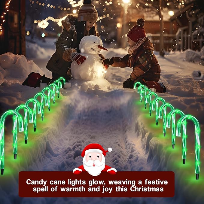 10" 10 Pack Christmas Candy Cane Lights, Candy Cane Lights with 10 Stakes for Walkway Patio Yard Patio Garden Festival Holiday Outdoor Indoor Landscape Path, Christmas Decorations Outside, Green-BloomoryGarden