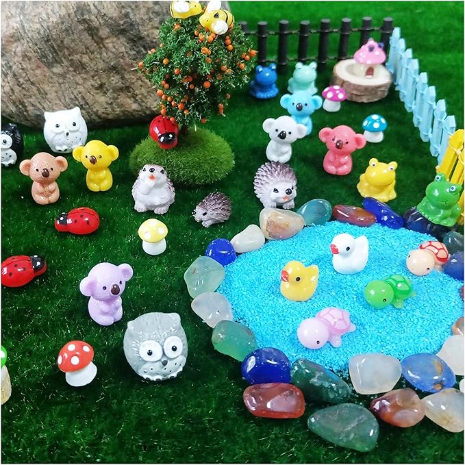 100 Pcs Mini Resin Animals Figures, Mixed Tiny Plastic Animals Figurines to Hide Miniature Fairy Garden Decorations Accessories-BloomoryGarden
