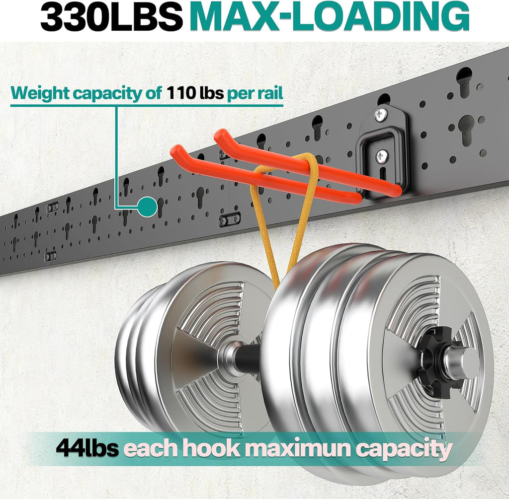 EVERHANGER Garage Tool Storage Organizer Wall Mount, Versatile Garden Tool Rack Organization, Folding Chair Hangers with 8 Multifunctional Hooks, Max Load 330lb, 48inch-BloomoryGarden