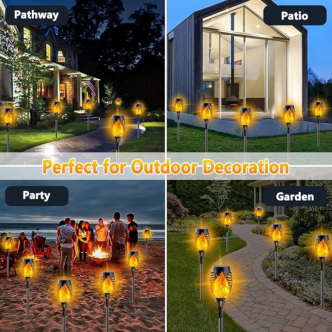 10 Pack Solar Lights Outdoor, Mini Solar Torch Lights with Flickering Flame for Garden Decor, Waterproof Solar Powered Outdoor Lights Solar Flame Torches for Pathway Patio Yard Porch Outside Decor-BloomoryGarden