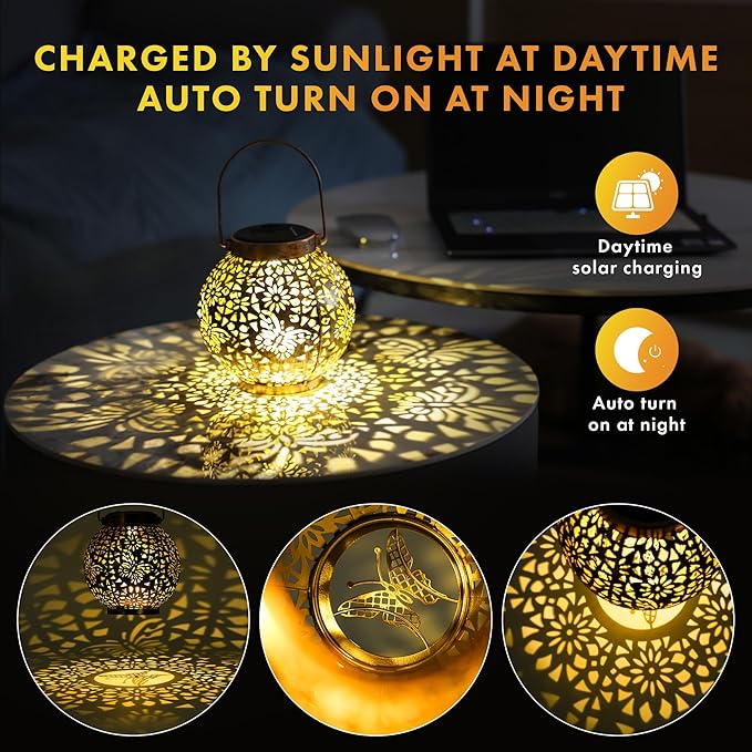 MAGGIFT 2 Pack Solar Lanterns Outdoor Waterproof Hanging Lantern Lights Decorative Solar Light for Garden Table Patio Yard Pathway Walkway,Unique Gifts for Women Gardening,Warm White.-BloomoryGarden