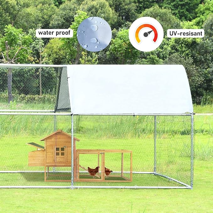 1.26’’ Large Metal Chicken Coop Walk in, Chicken Pen for Chickens, Outdoor Chicken Runs Coops Dog Kennel, Flat Roofed Chicken Runs for Yard with Anti-Ultraviolet Cover (9.2’L x6.2’W x6.4’H)-BloomoryGarden