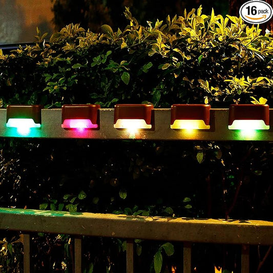 16 Pack Solar Deck Lights Outdoor, Solar Step Lights LED Waterproof Outdoor Lights Patio Decor for Stair Patio Yard Path and Garden, Color Changing-BloomoryGarden