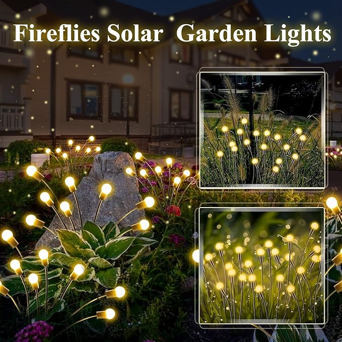 10-Pack Solar Outdoor Lights for Garden Decorations, 80 LED New Upgraded Solar Firefly Lights (Sway by Wind), Solar Lights Outdoor Waterproof for Outdoor Pathway Patio Yard Porch Decor (Warm White)-BloomoryGarden