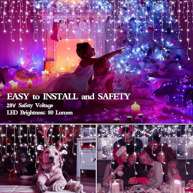 1600 LED 164FT Outdoor Christmas Lights Plug in 8 Modes with Timer Dimmable Christmas Decorations Waterproof Indoor Curtain String Lights for Roof Porch Garden Holiday Wedding Party Decor Cool White-BloomoryGarden