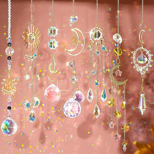 Maitys 7 Pcs Crystal Suncatcher for Window Hanging Sun Catchers with Crystal and Agate Crystal Prisms Decor for Indoor Outdoor Home Party Wedding Decor Hanging Crystals for Decoration (Exquisite)-BloomoryGarden