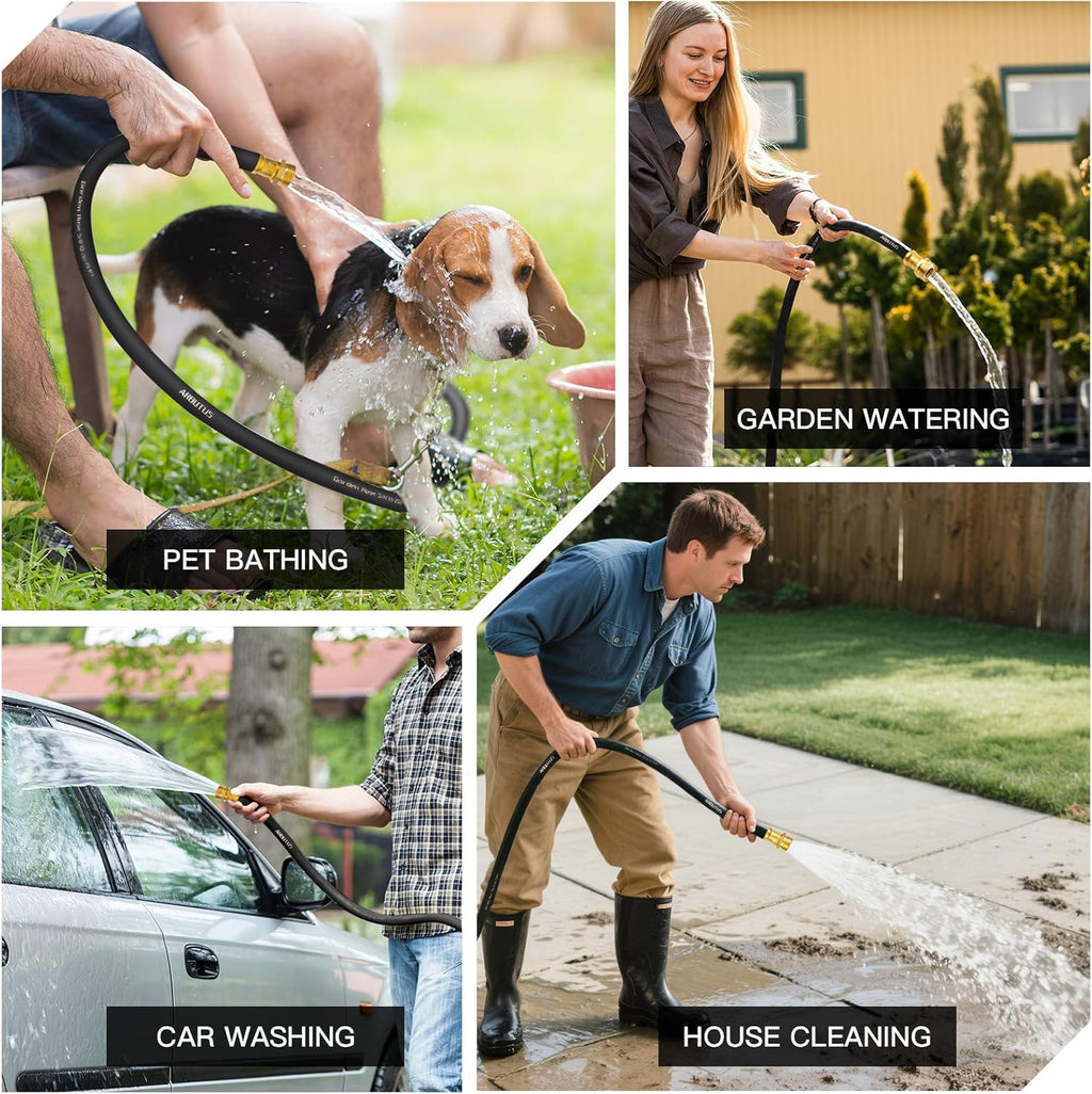 Garden Hose 5/8" x 25ft - No-Kink Flexible Water Hose 600 PSI Burst Pressure, Lightweight & Durable for Yard, Car Wash, Pets Black-BloomoryGarden