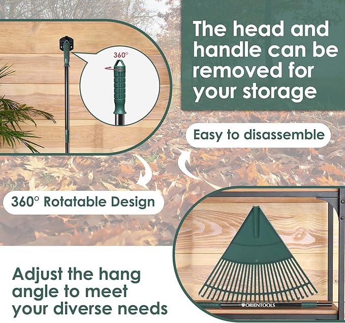 ORIENTOOLS Garden Leaf Rake, Garden Rakes for Lawns Leaves with 47-65" Adjustable Black Handle Rake, 26 Strong Tines Plastic Head Shrub Rake, Yard Garden Rake for Lawns, Flower Beds Leaves Cleaning-BloomoryGarden