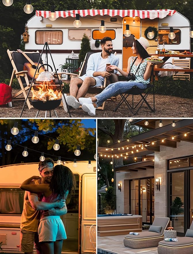 100FT String Lights, G40 Outdoor String Lights Edison Light Bulbs Clear Globe Lights for Backyard Patio Lights Indoor/Outdoor Commercial Decoration -5 Watt/120 Voltage/E12 Base -Black Wire-BloomoryGarden