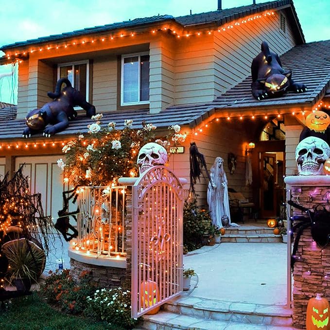 10Ft Halloween Orange Flicker Flame String Lights, ST40 Halloween Decorative String Lights Outdoor with Realistic Orange Red Flame, Hanging Halloween Orange Lights for Christmas Party Patio Decor-BloomoryGarden