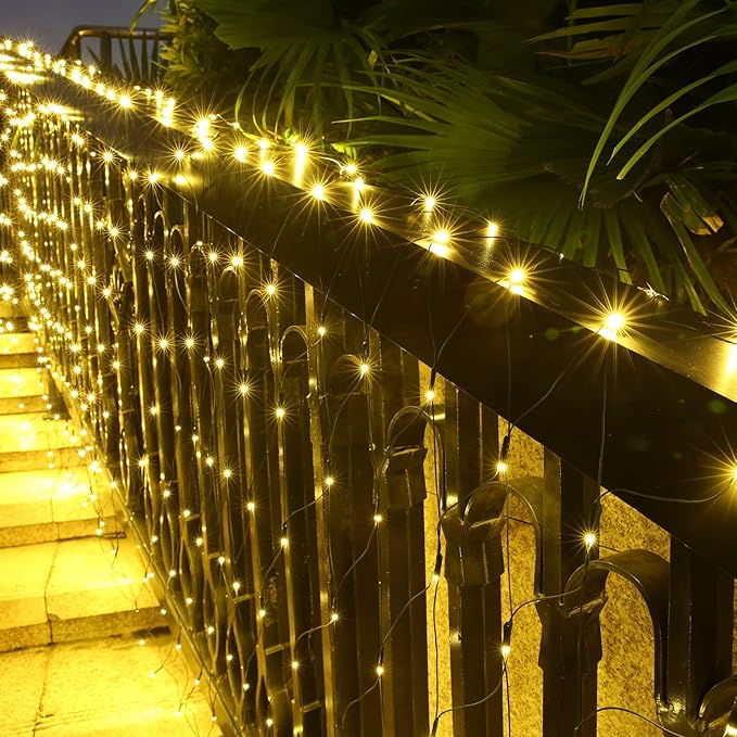 Lyhope 12ft x 5ft 360 LED Christmas Net Lights, 8 Modes Low Voltage Green Wire Mesh Christmas Decorations Lights for Xmas Trees, Bushes, Wedding, Garden, Outdoor, Indoor Decor (Warm White)-BloomoryGarden
