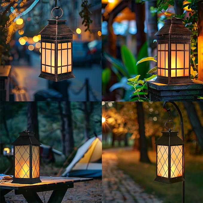 18" Glass Solar Lanterns Outdoor Waterproof, Large Solar Flickering Flame Lantern, Outdoor Lantern Decorative Metal Solar Garden Light for Patio Garden Backyard Outside Tabletop Decor(Vintage Copper)-BloomoryGarden