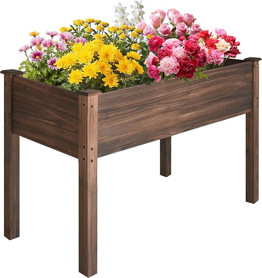 LZRS Raised Garden Bed Outdoor Planter Box with Legs for Herbs, Vegetables, Flowers, Great for Outdoor Patio, Yard and Deck, 220lb Capacity, Carbonized-BloomoryGarden
