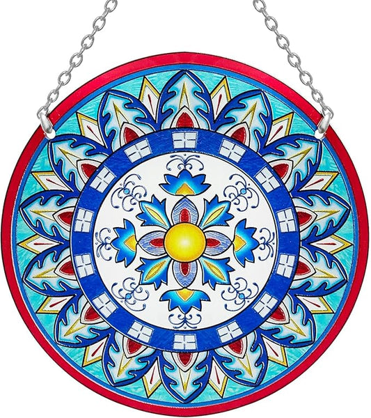 Mandala Suncatcher Stained Glass - Handmade Gifts for Women, Suncatchers for Windows - Window Hangings with Chain and Hook, 6 inch Stained Glass Suncatcher for Mom-BloomoryGarden