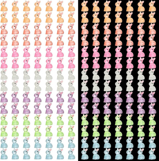 140Pcs Mini Resin Luminous Bunnies Glow in Dark Resin Rabbit Figures for Fairy Garden Luminous Mini Portrait Fairy Garden DIY Christmas Party Ornament Accessories Charms Party Favors-BloomoryGarden