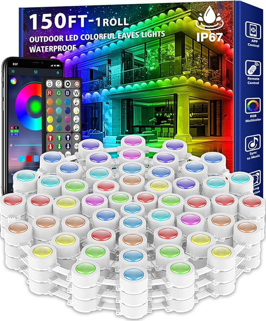 150FT Permanent Outdoor RGB Lights,Waterproof Smart LED Eaves Lights with App/Remote Control,for Christmas and All Holiday Decor,Daily and Accent Lighting,House Roof and Garden Lighting-BloomoryGarden