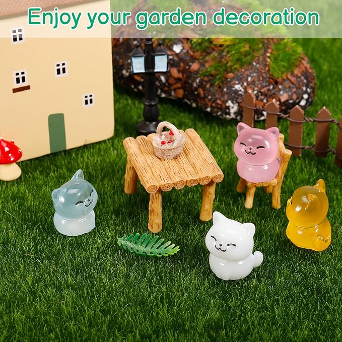 100 Pcs Luminous Mini Cat Figurines Resin Tiny Cat Animal Figurines Glow in The Dark Miniature Cat Statues Ornaments for DIY Cake Decoration Ornaments Crafts Moss Landscape Decoration-BloomoryGarden