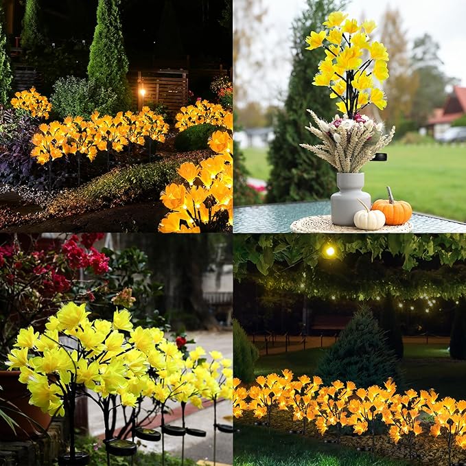 MAGGIFT Solar Lights Outdoor Garden Decorative Flowers, Waterproof Solar Garden Lights with 20 Yellow Lily Flowers,LED Solar Powered Landscape Lights for Yard Garden Patio (Yellow, 4Pack)-BloomoryGarden