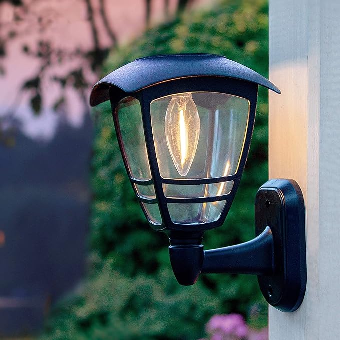 MAGGIFT 4 Pack Solar Powered Wall Lantern, Outdoor 10 Lumen LED Edison Bulb Warm White Solar Lights Wall Sconce with No Wiring Required, Fixture with Wall Mount Kit-BloomoryGarden