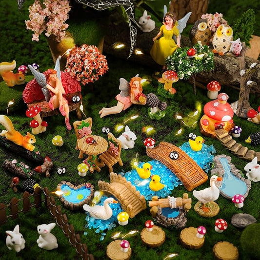 109 Pcs Fairy Garden Accessories Fairy Garden Kit Miniature Fairy Figurines Accessories Fairy Animals Decor Outdoor for DIY Garden Dollhouse-BloomoryGarden