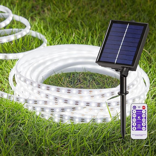 LUHLEE Solar LED Strip Lights, Upgrade Outdoor Rope Lights 8 Lighting Modes,IP65 Waterproof String Lights for Patio Yard Deck Porch Balcony Garden (White, 16.4 ft)-BloomoryGarden