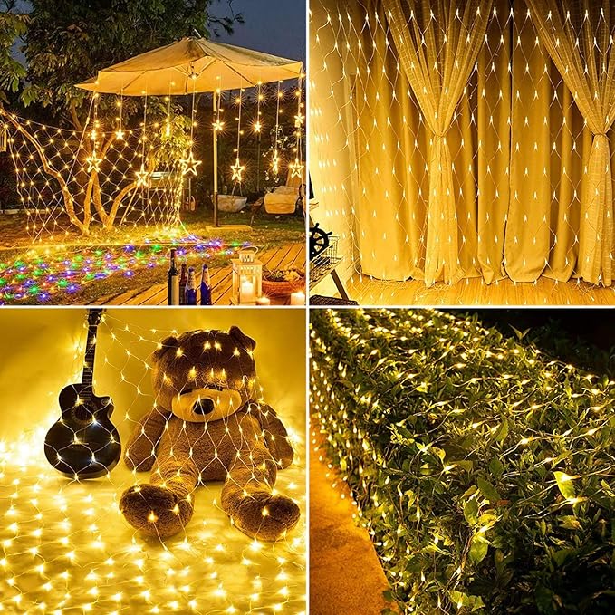 LYHOPE 12ft x 5ft 360 LED Christmas Net Lights, 8 Modes Low Voltage Mesh Christmas Decorative Lights for Xmas Trees, Bushes, Wedding, Garden, Outdoor, Indoor Decor (Warm White)-BloomoryGarden