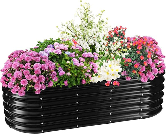 17" Tall Elevated Oval Metal Raised Garden Bed - 5ft x 2ft in Size and 0.8MM Thick Durable Planter Bed/Box for Vegetables Flowers Succulent at Patio/Garden Outdoor (Black, 5X2X1.4 FT)-BloomoryGarden