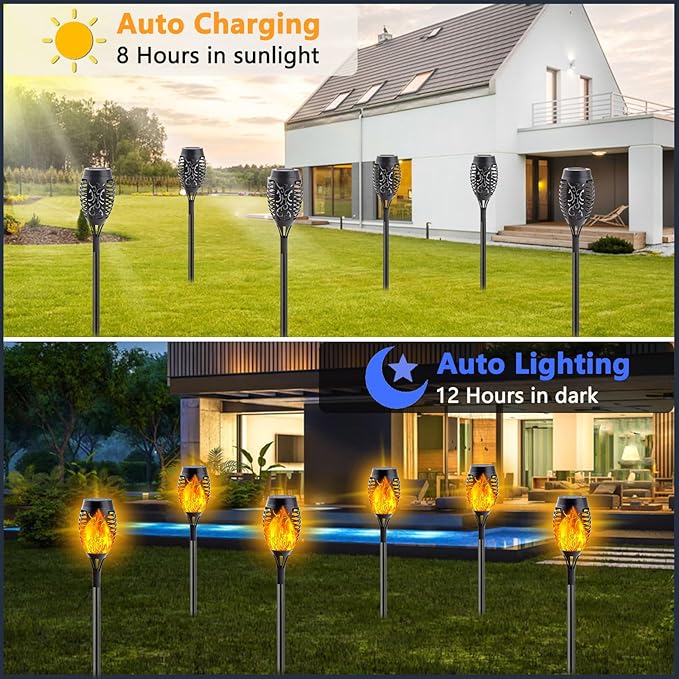 10 Pack Solar Lights Outdoor, Mini Solar Torch Lights with Flickering Flame for Garden Decor, Waterproof Solar Powered Outdoor Lights Solar Flame Torches for Pathway Patio Yard Porch Outside Decor-BloomoryGarden