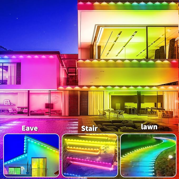 100ft Permanent Outdoor Light,RGB Eaves Lights with App Control Remote,DIY IP67 Waterproof Under Eave Lighting,Outside led Lights for Christmas,Garden,House Decorations-BloomoryGarden