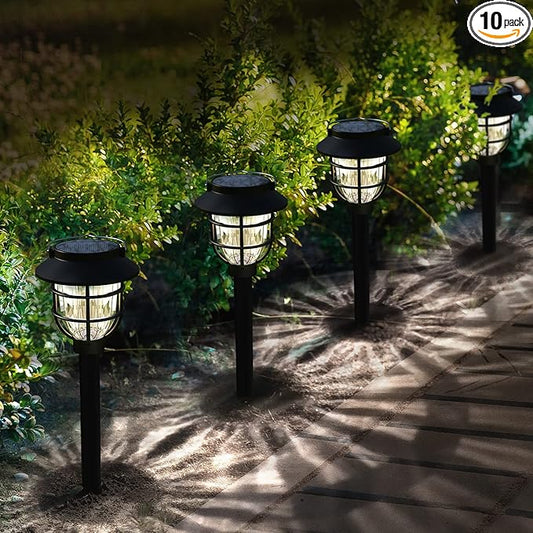 10 Pack Solar Pathway Lights Outdoor - Bright Solar Powered Garden Lights with Warm White LED, Auto On/Off Waterproof Path Lights Decorative, Landscape Lighting for Yard Patio Walkway Driveway-BloomoryGarden
