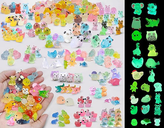 Luminous Mini Resin Animals 250Pcs Tiny Animals Bulk Glow in The Dark Mini Ducks Owls Frogs Pandas Rabbits Mushrooms for Miniature Garden Micro Landscape Aquarium Potted Decoration-BloomoryGarden