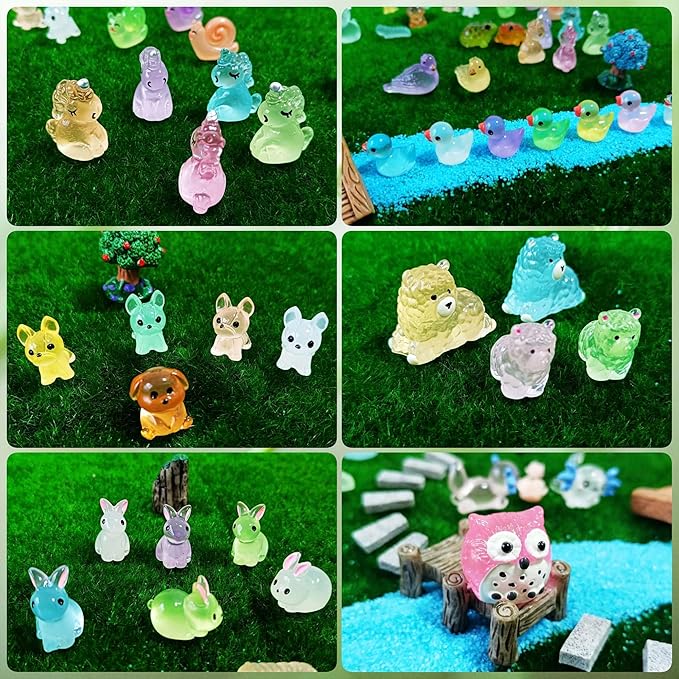 Luminous Woodland Mini Resin Animals Figures 100 Pcs Glow in The Dark Tiny Plastic Animals Small Little Miniature Animals Figurines for Hiding Miniature Fairy Garden Accessories-BloomoryGarden