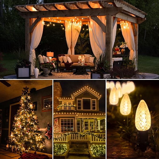 100Pack C9 Christmas LED Light Bulbs, Strawberry Replacement Bulb 2200K Warm White Shatterproof & Waterproof Outdoor String Light Bulbs, E17 Candelabra Base Edison Bulbs for Holiday Decoration-BloomoryGarden