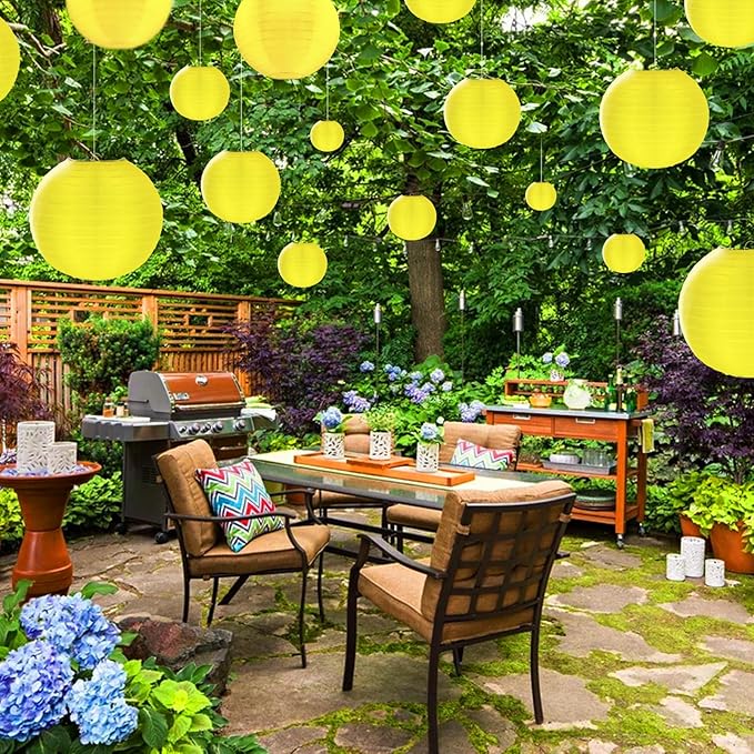 10 Pack Outdoor Silk Lanterns Decorative, 10inch Waterprooof Outside Indoor Chinese Hanging Round Lanterns for Weddings, Birthdays, Parties Decoration(Yellow)-BloomoryGarden