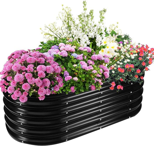 17" Tall Elevated Oval Metal Raised Garden Bed - 4ft x 2ft in Size and 0.8MM Thick Durable Planter Bed/Box for Vegetables Flowers Succulent at Patio/Garden Outdoor (Black, 4X2X1.4 FT)-BloomoryGarden