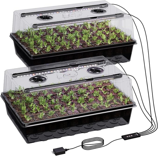120-Cell Self-Watering Seed Starter Tray with Grow Light, Seed Starter Kit with 4.07” Humidity Dome, Indoor Seedling Starter Tray, Seed Starting Tray for Plant Germination, Seeds Growing-BloomoryGarden