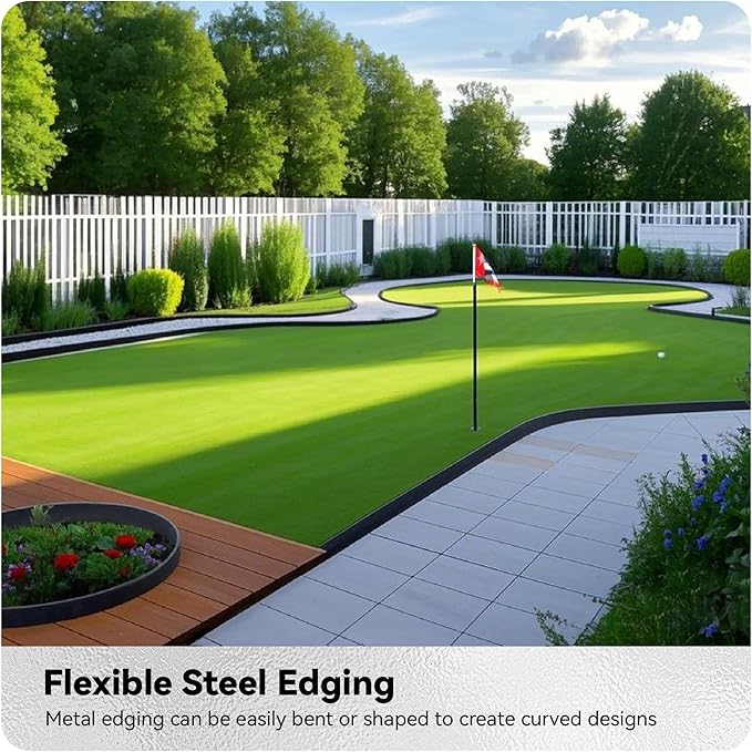 Worth Galvanized Steel Landscape Edging 4.5" x50' Metal Garden Edging Roll Flexible Bender Border with 16Pcs Stakes for Lawn, Flower Bed Edges, Black-BloomoryGarden