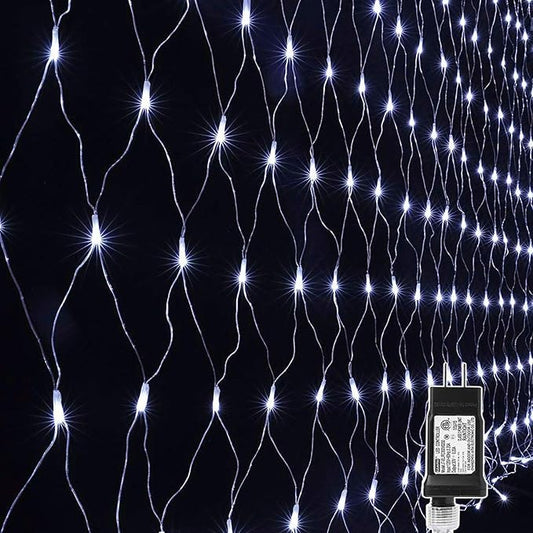 LYHOPE 12ft x 5ft 360 LED Christmas Net Lights, 8 Modes Low Voltage Mesh Christmas Decorative Lights for Xmas Trees, Bushes, Wedding, Garden, Outdoor, Indoor Decor (White)-BloomoryGarden