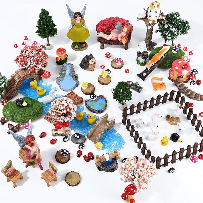 109 Pcs Fairy Garden Accessories Fairy Garden Kit Miniature Fairy Figurines Accessories Fairy Animals Decor Outdoor for DIY Garden Dollhouse-BloomoryGarden