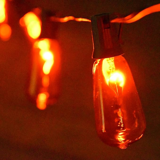 10Ft Halloween Orange Flicker Flame String Lights, ST40 Halloween Decorative String Lights Outdoor with Realistic Orange Red Flame, Hanging Halloween Orange Lights for Christmas Party Patio Decor-BloomoryGarden