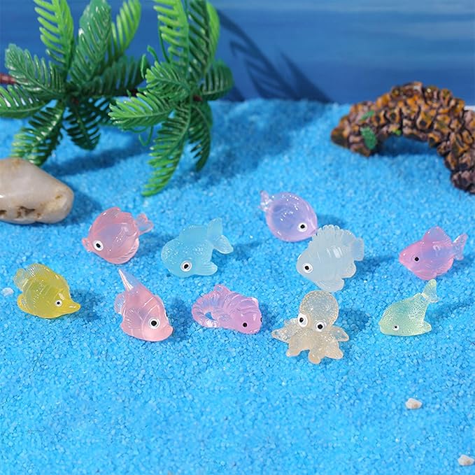Luminous Mini Resin Ocean Animals 50Pcs Tiny Animals Tiny Turtle Octopus Seahorse Crocodile Dolphin Shark Frog Glow in The Dark for Garden Miniatures Accessories Landscape Aquarium Potted Decoration-BloomoryGarden