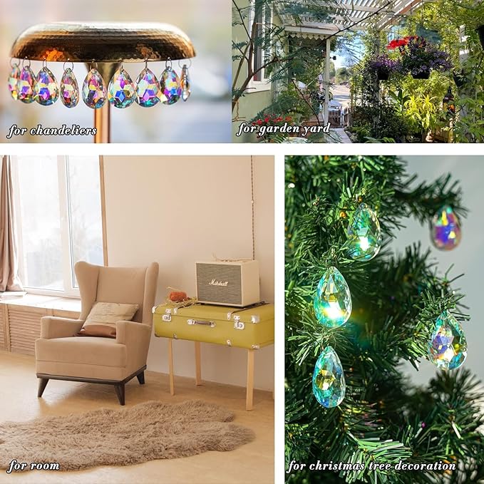 10pcs 50mm Chandelier Crystal Prisms Pendants,Colorful Bauhinia Ornament Chandelier Parts,Suncatcher Hanging Crystals for Lamp Window Christmas Tree Decoration-BloomoryGarden