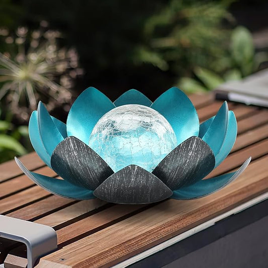 Lotus Solar Lights Outdoor,Solar LED Powered Garden Light Waterproof for Decor Tabletop Ground Yard Patio Walkway Landscape,Metal Glass LED Lotus Flower Lights-BloomoryGarden
