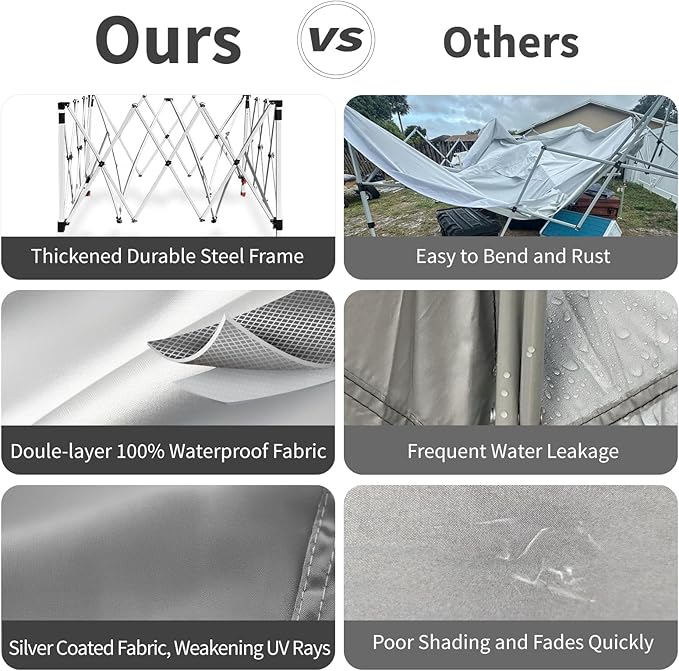 10x10 Pop Up Canopy, 300D Silver Coated Grey Fabric Outdoor Gazebo, Beach Tent Slant Legs with Storage Bag,Easy Up Sun Shade Shelter Tents with 8x8 Top Cover for Patio,Party-BloomoryGarden
