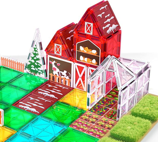 Magnetic Tiles Farm Animal Toys 66P - Build 4-Seasons Farm Scene, Farm Magnetic Blocks for Kids Ages 3-5 4-8 Boys Girls, STEM Magnet Toys for Classroom Indoor Outdoor, Kids Gift for Birthday Christmas-BloomoryGarden