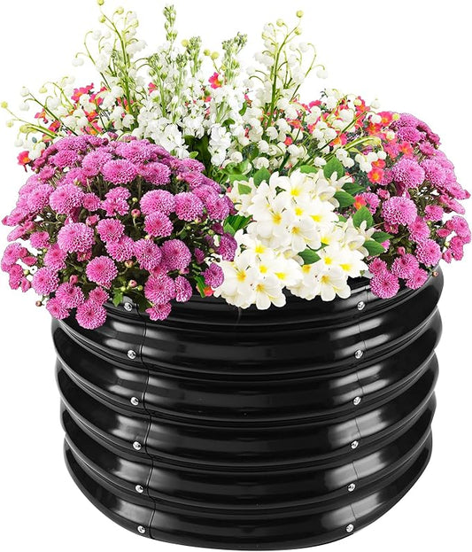 17" Tall Elevated Round Metal Rised Garden Bed- 2'x2' in Size and 0.8MM Thick Durable Planter Box for Vegetables Flowers Succulent at Patio/Garden Outdoor (Black, 2FT Diameter)-BloomoryGarden