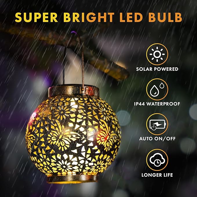 MAGGIFT 2 Pack Solar Lanterns Outdoor Waterproof Hanging Lantern Lights Decorative Solar Light for Garden Table Patio Yard Pathway Walkway,Unique Gifts for Women Gardening,Warm White.-BloomoryGarden